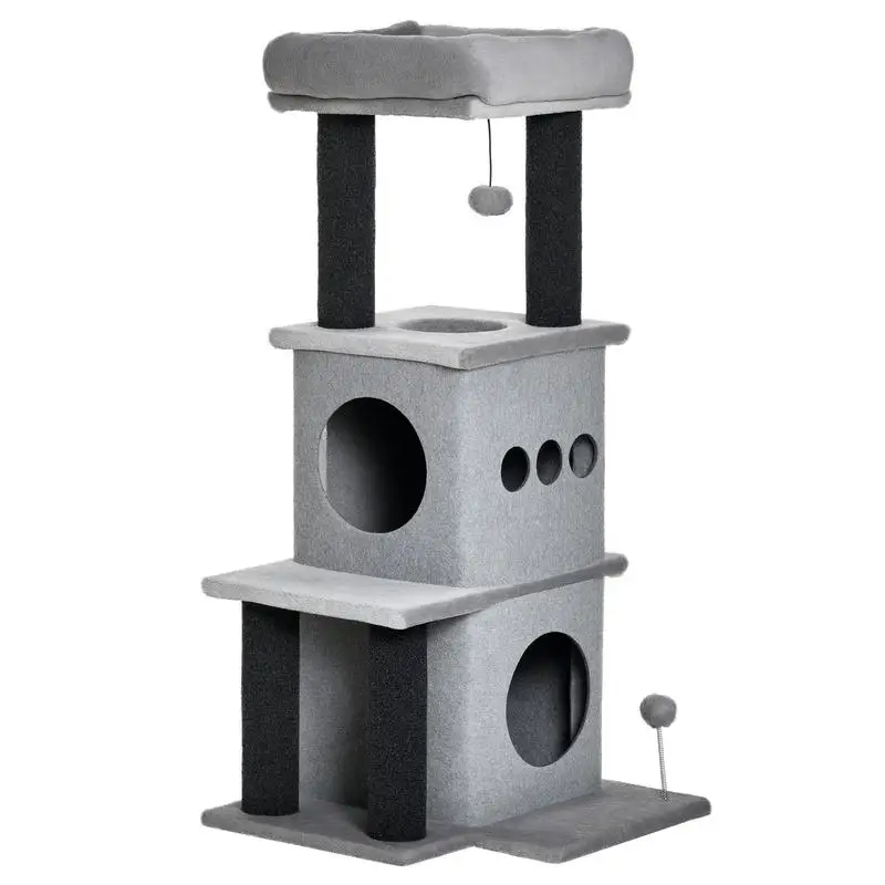 Arbre à Chat 100 cm Gris Design avec Niches, Plateformes et Coussins Lavables – Modèle "Le Cocon Chic"