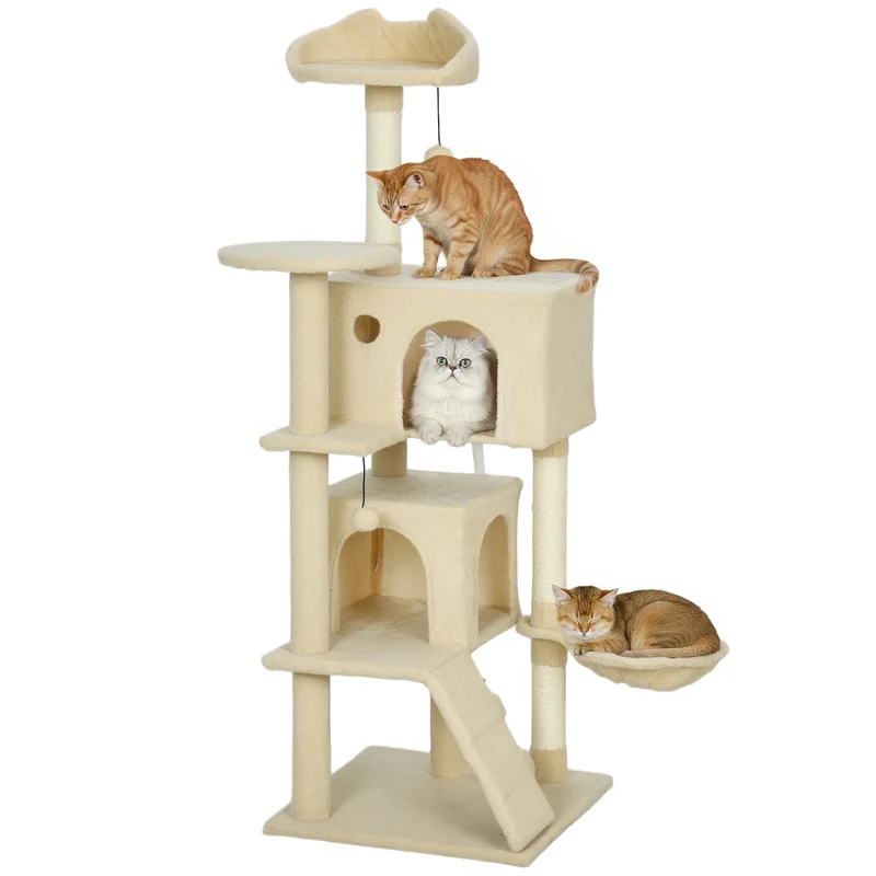 Arbre à Chat 140 cm avec 2 Niches, Hamac et Plateforme à Oreilles – Modèle "Les Petites Oreilles"