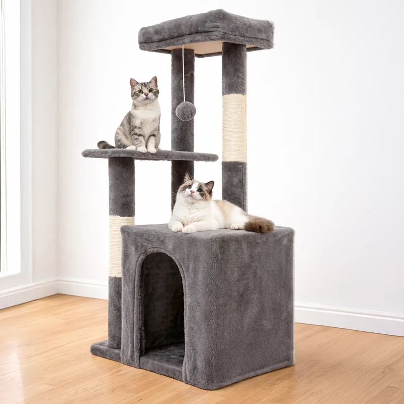 Arbre à Chat Compact 80 cm avec Double Niche et Griffoirs Sisal – Modèle "Le Petit Duplex"