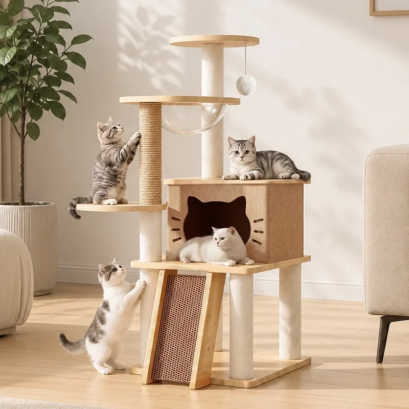 Arbre à Chat Multi-Niveaux avec Hamac, Griffoirs et Balle de Jeu – Modèle "Le Grand Hamac"