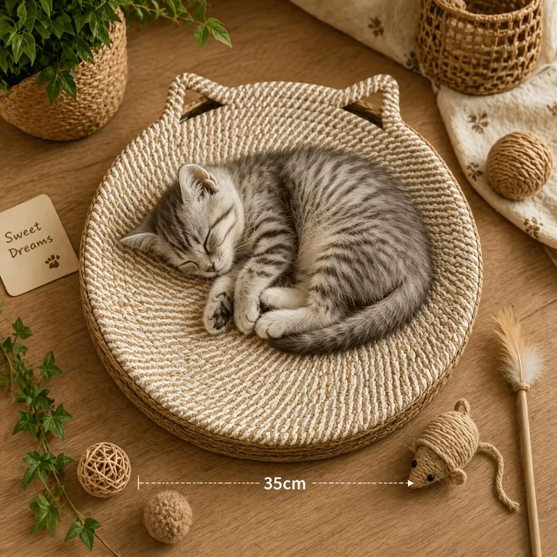 Griffoir Rond 2-en-1 en Corde de Jute – Panier et Griffoir pour Chat – Modèle "Le Petit Rond"