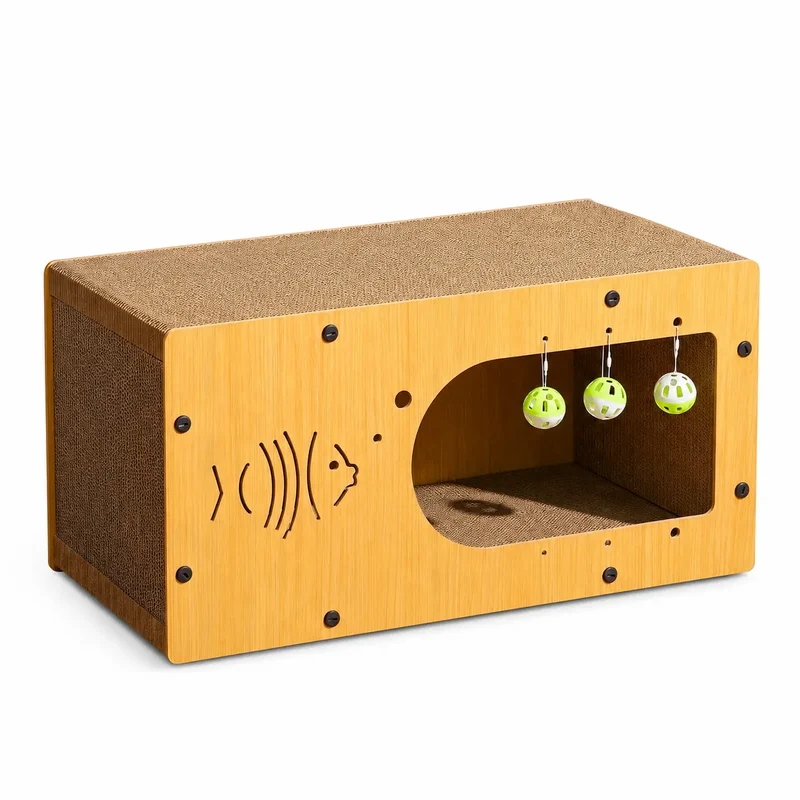 Cabane en Carton Ondulé pour Chat avec Grattoir