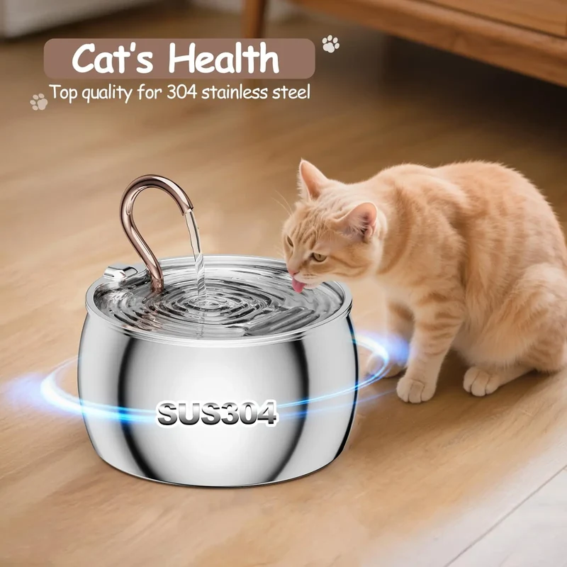 Fontaine à eau pour chat en acier inoxydable automatique ultra silencieuse "Perle d’Argent"