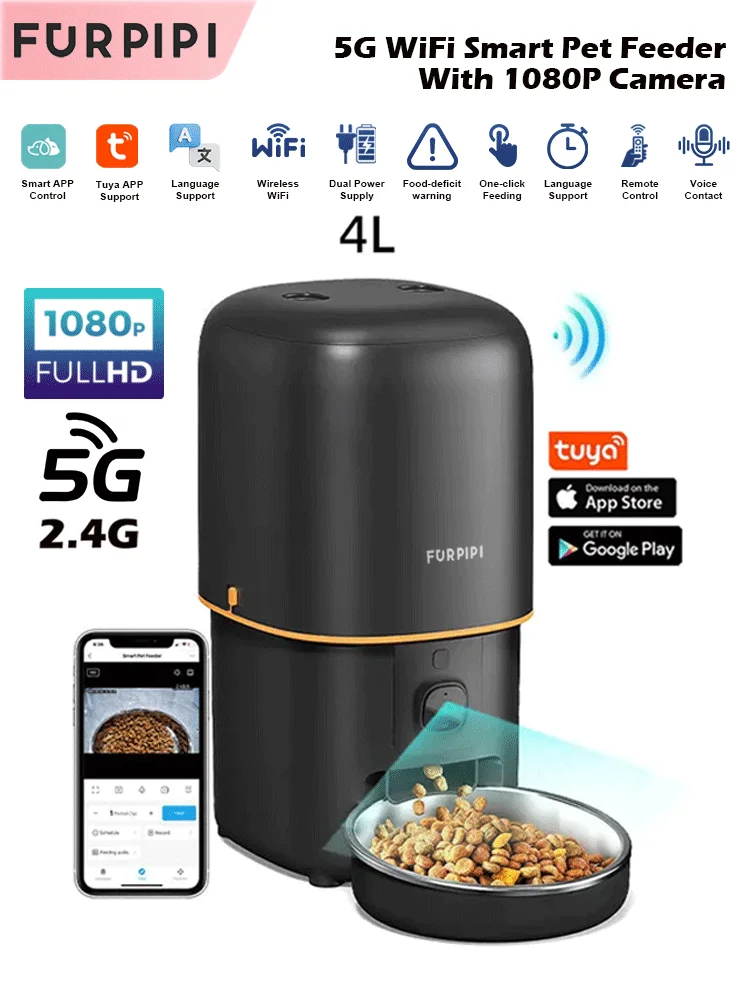 Distributeur automatique de croquettes connecté avec caméra 1080p "Petit Gardien"