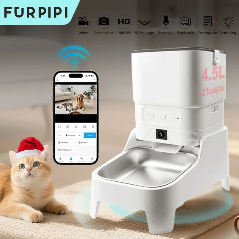 Distributeur de nourriture pour chat connecté avec caméra HD "MiaouVision"