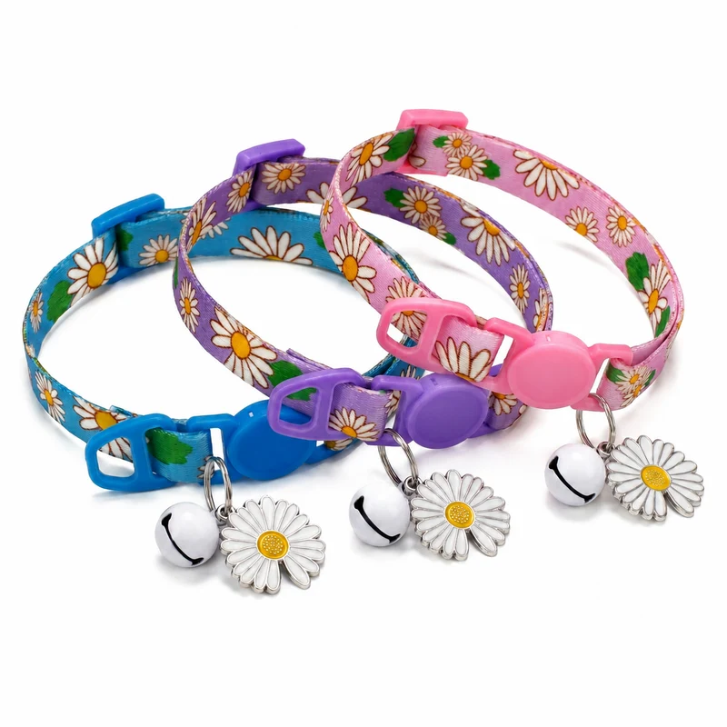 Collier Chat Anti Étranglement avec Motifs de Fleurs et Clochette