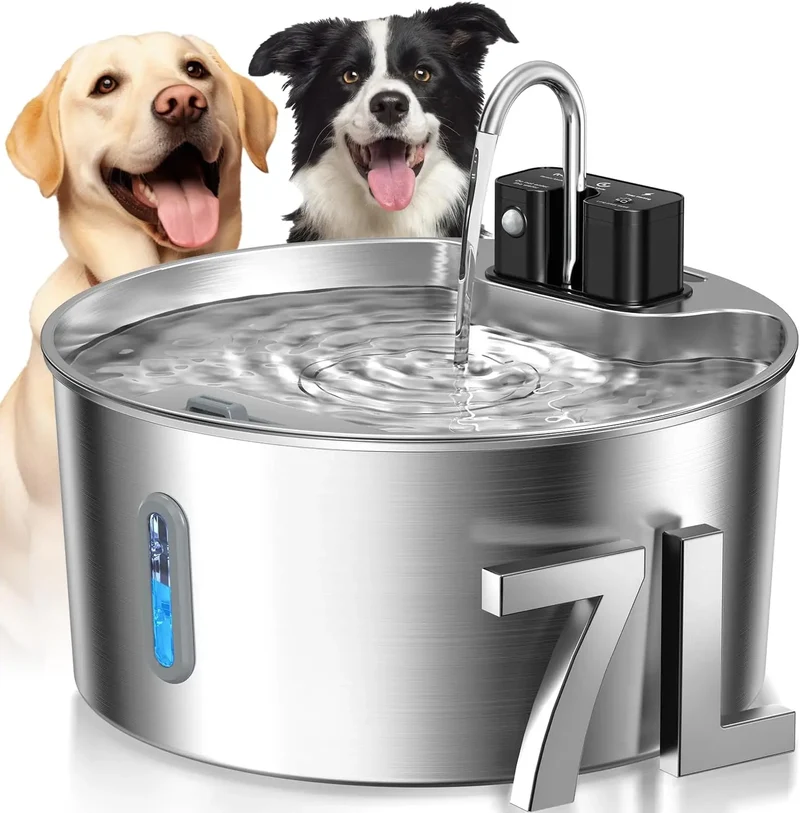 Fontaine à eau pour chat 7L sans fil rechargeable en acier inoxydable "Océan Libre"