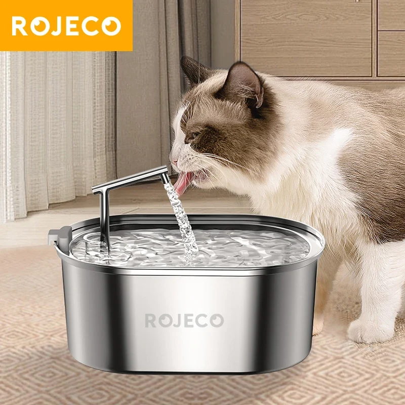 Fontaine à eau pour chat 3,2L en acier inoxydable ultra silencieuse avec bec verseur "Source Élégante argent"