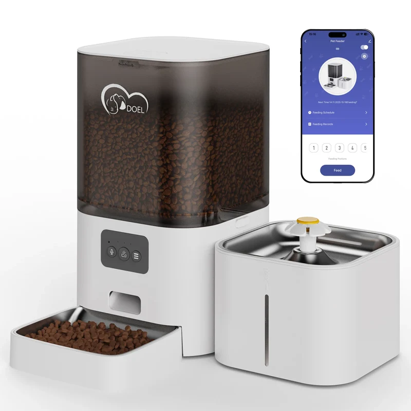Distributeur automatique de croquettes pour chat connecté 2-en-1 avec fontaine 2,5L "Compagnon Zen"