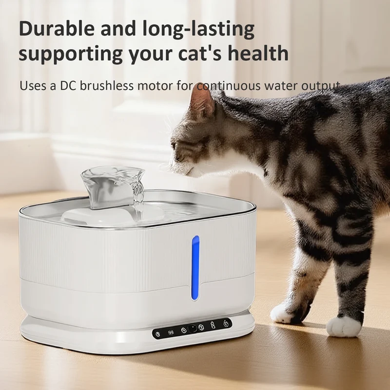 Fontaine à eau pour chat sans fil en acier inoxydable avec capteur intelligent et LED "Source Zen"
