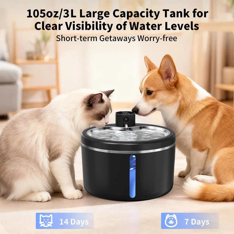 Fontaine à eau pour chat 3L sans fil en acier inoxydable avec capteur intelligent "Nuit Étoilée"