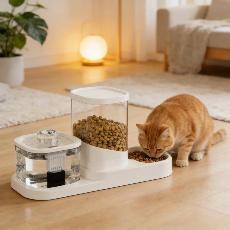 Distributeur de nourriture pour chat avec fontaine à eau 2-en-1 "Coin Gourmand"