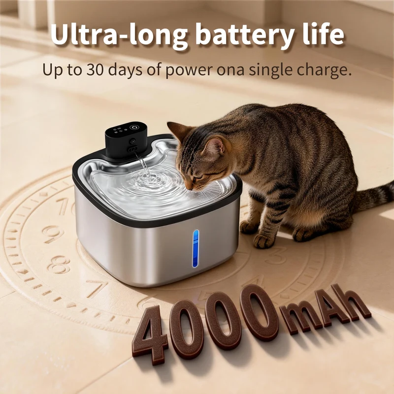 Fontaine à eau pour chat sans fil 3.5L avec capteur "Source Élégante"