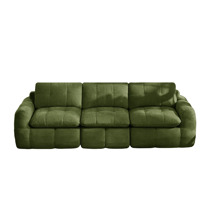 Canapé modulable 3 places matelassé en chenille verte 264 cmRUSTICCURTAINHOME