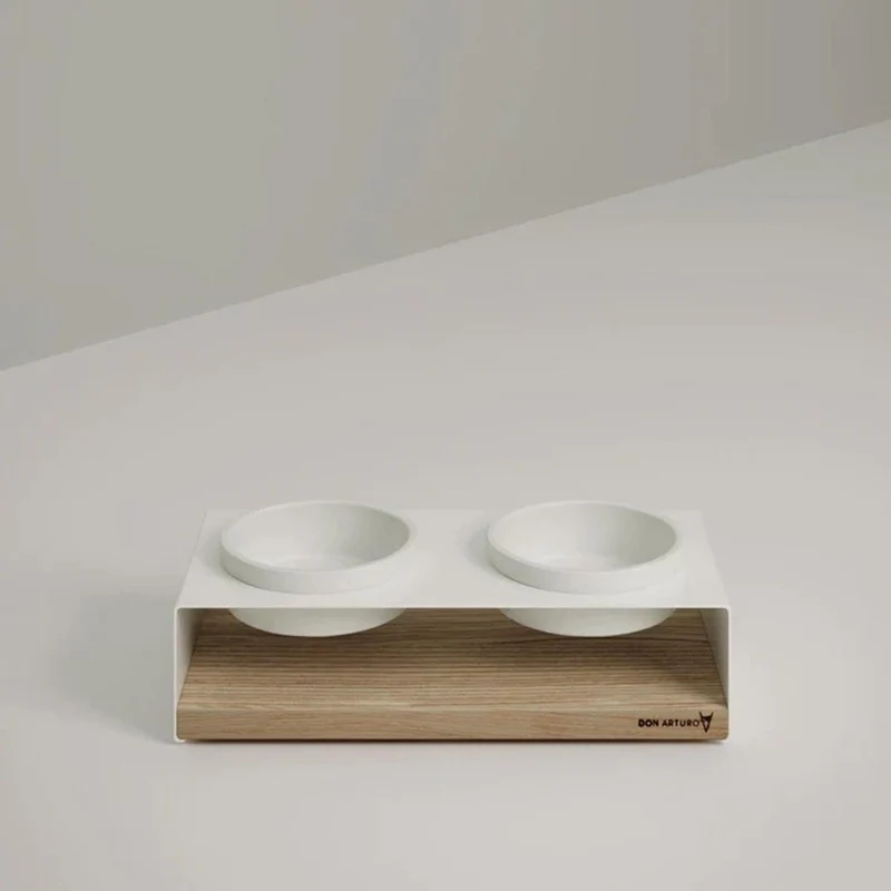 Gamelle pour chien de luxe en métal poudré et bois massif - Modèle TECCA