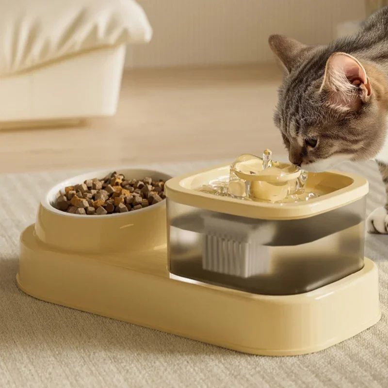 Fontaine + gamelle 2-en-1 "Miaou Duo Fresh" – Eau filtrée & croquettes