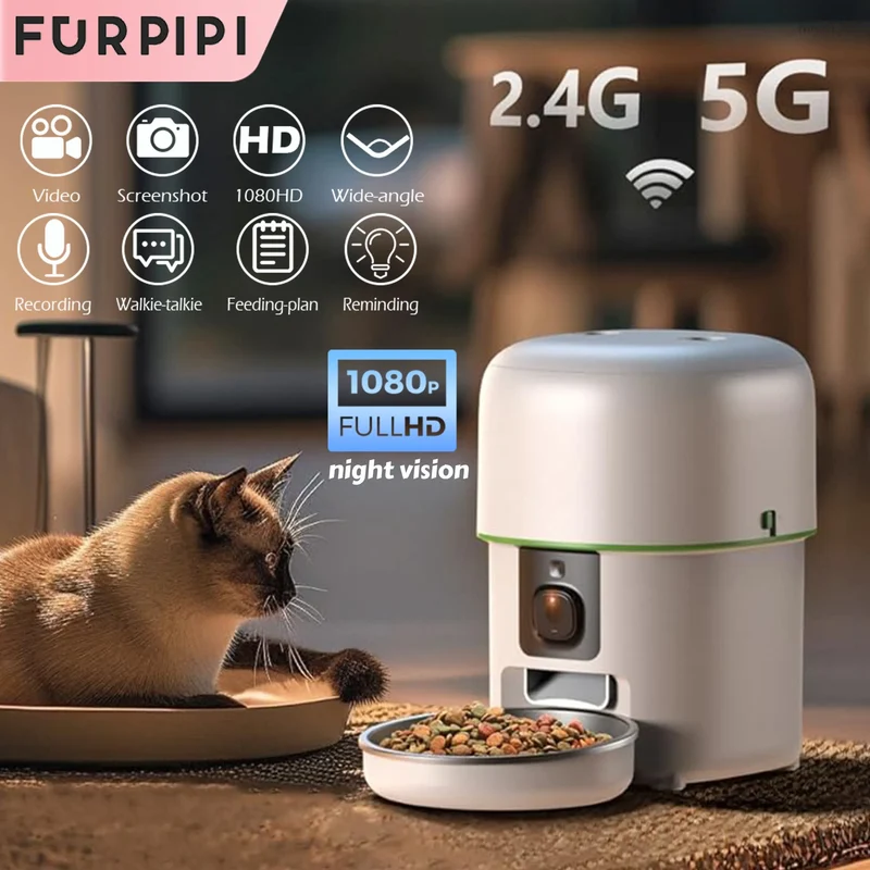 Distributeur automatique de nourriture pour chat connecté avec caméra 1080P "MimiGarde"