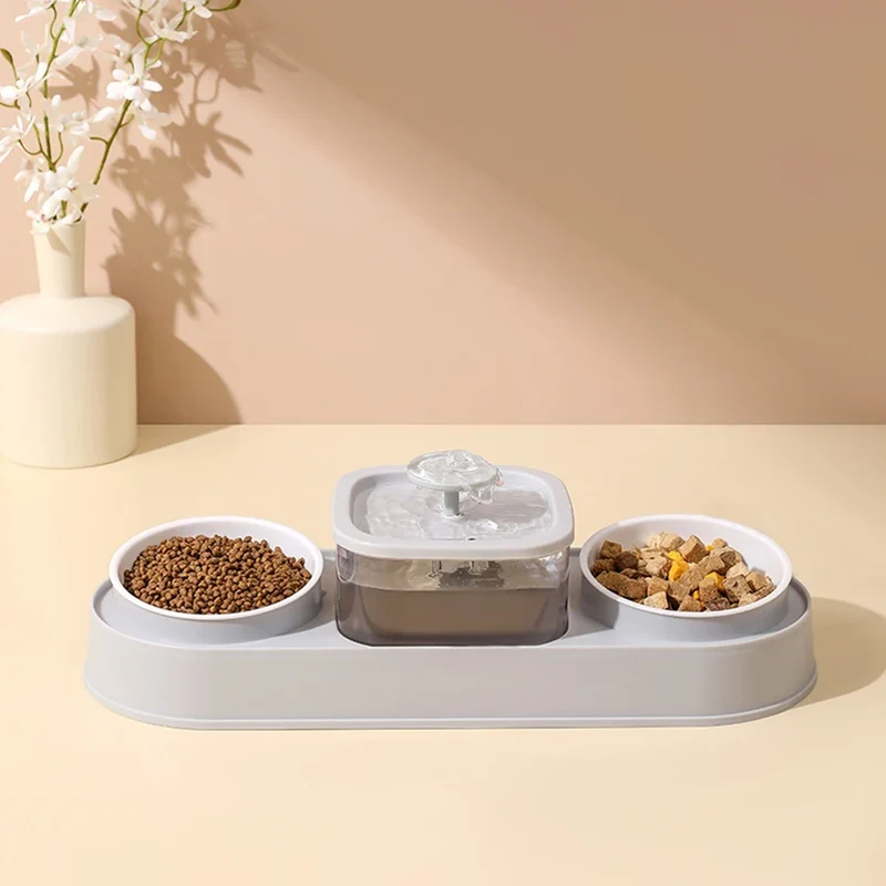 Distributeur nourriture et fontaine à eau pour chat double bol inox Modèle "Harmonie"