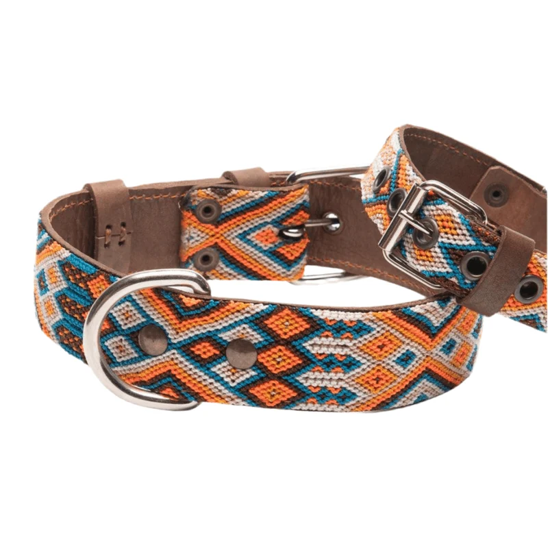 Collier pour chien mexicain, broderie complète montée sur cuir
