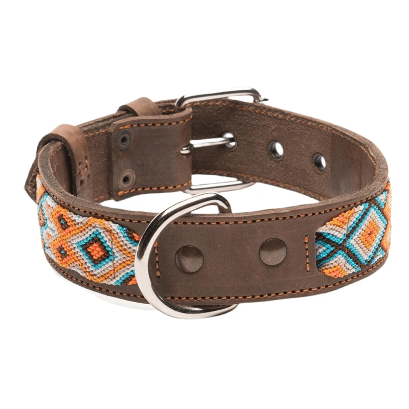 Collier pour chien ethnique semi brodé à la main et cuir