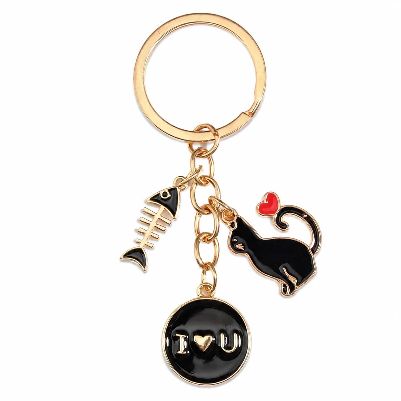 Porte-clés mignon en métal avec pendentif de chat