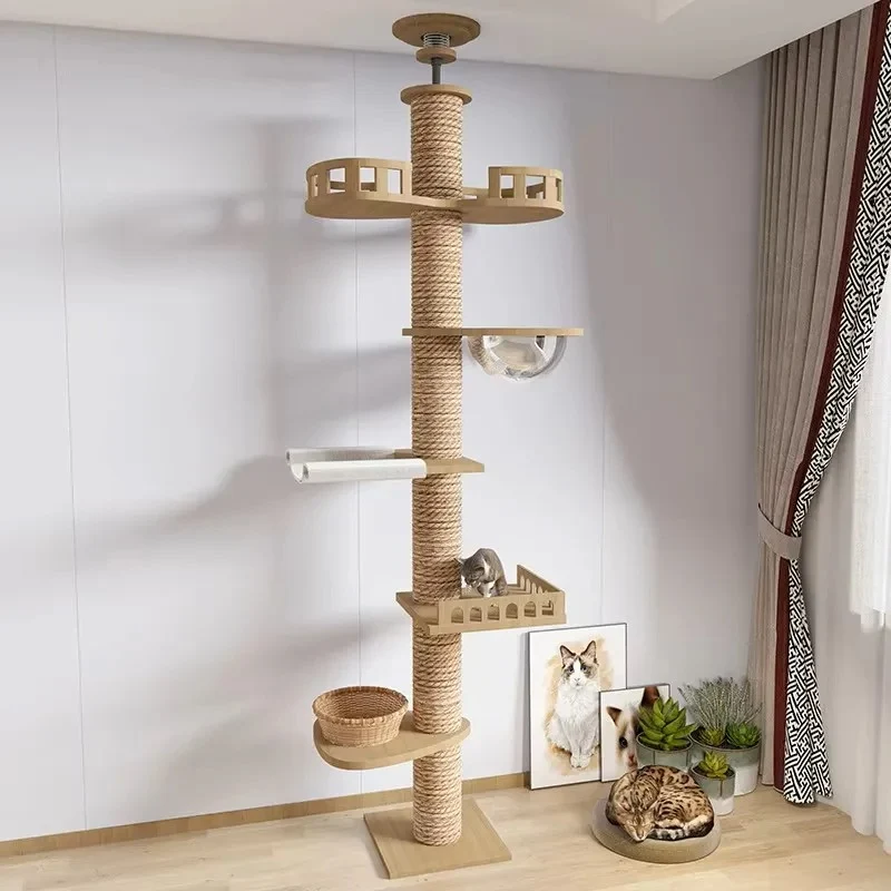 XXL Naturholz-Kratzbaum vom Boden bis zur Decke mit Hängematte, Geeignet für große Katzen, Maine Coon - Modell: "SkyCat"