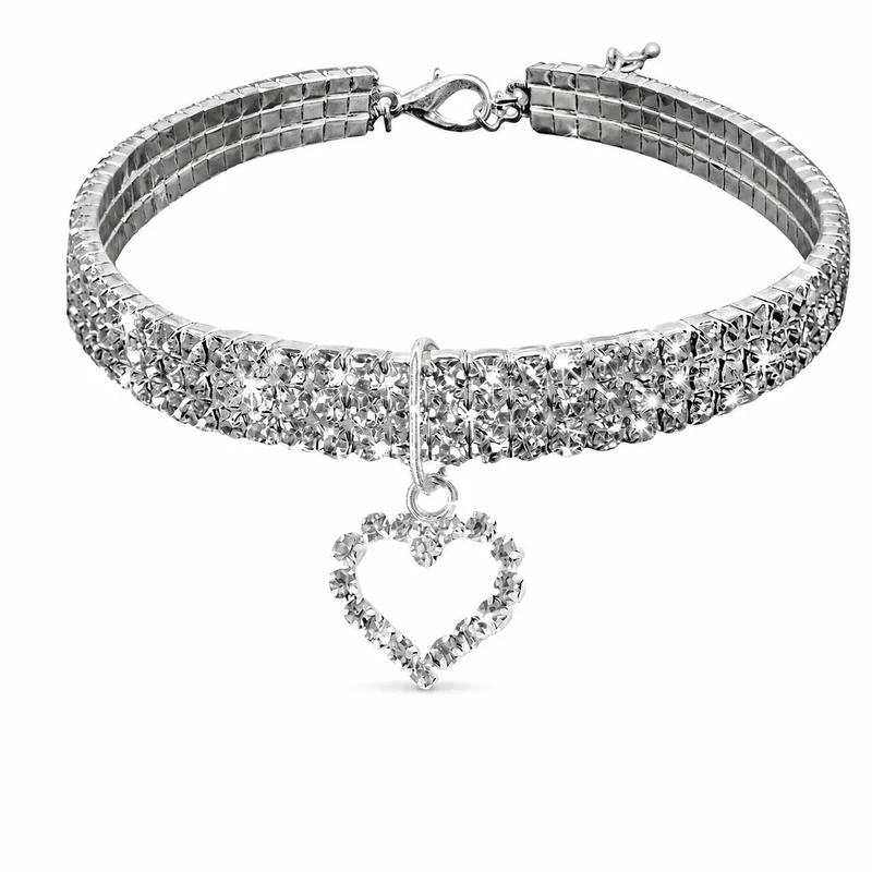 Collier étincelant en strass pour chat avec un cœur