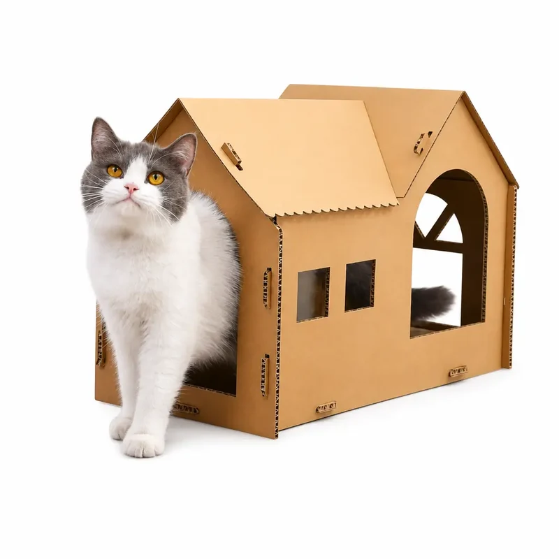 Maison de chat à gratter semi-fermée en papier ondulé