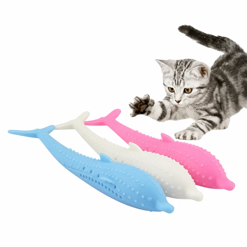 Brosse à dents en silicone en forme de dauphin pour chat