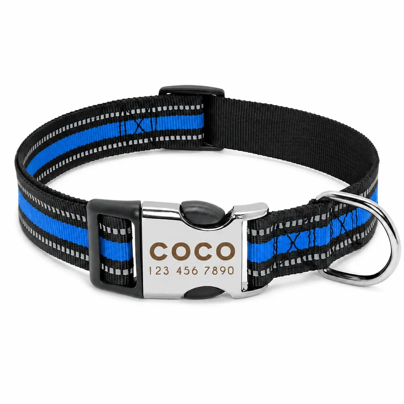 Collier rayé personnalisé réfléchissant en nylon avec gravure pour chat