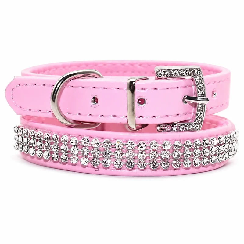 Collier de laisse en strass et faux cuir pour chat