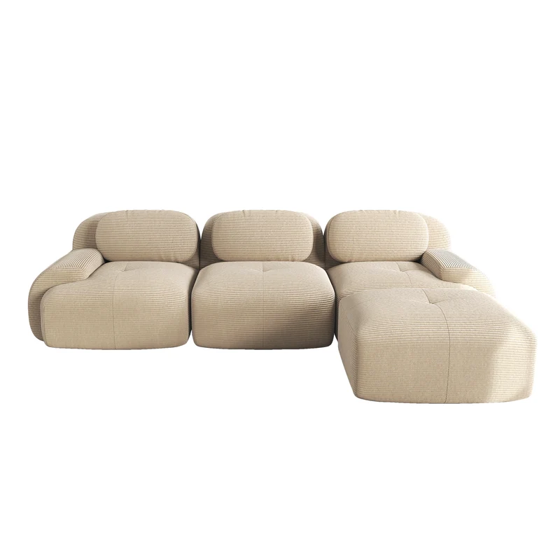 Canapé d’angle modulable 298 cm en velours côtelé beige, ergonomique BACKWASH