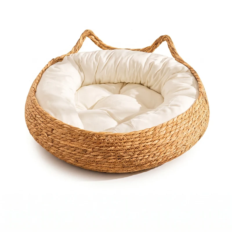 Coussin Chat Rond En Rotin Avec Des Oreilles De Chat