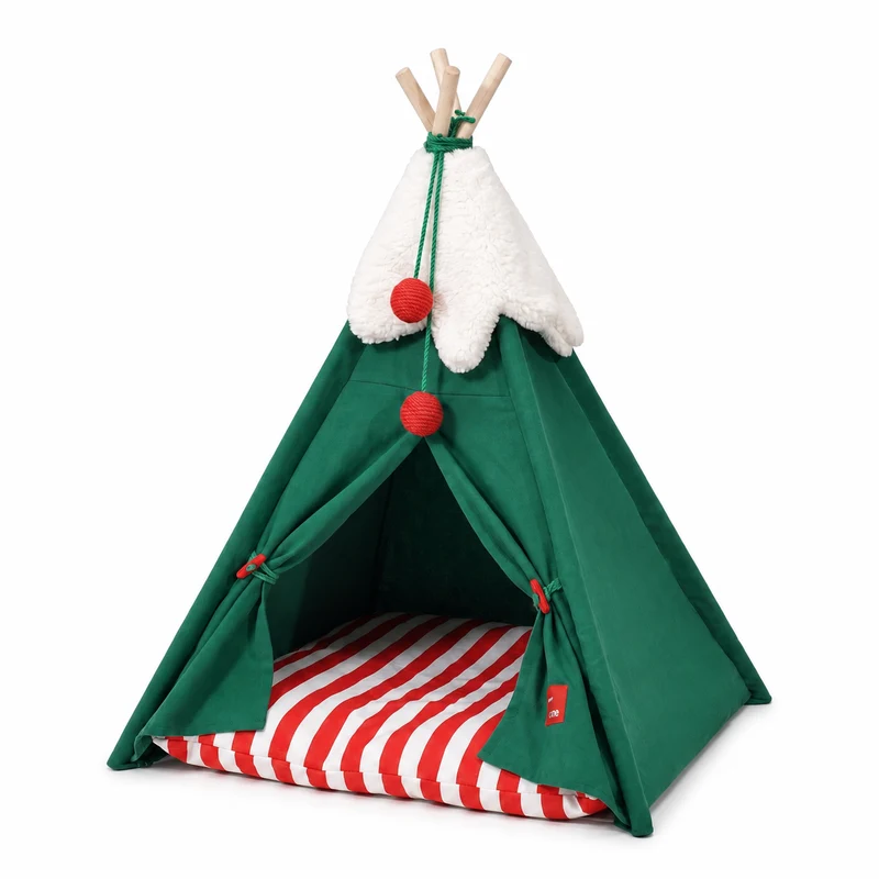 Cabane Pour Chat En Forme De Tente De Noël Avec De La Fausse Neige