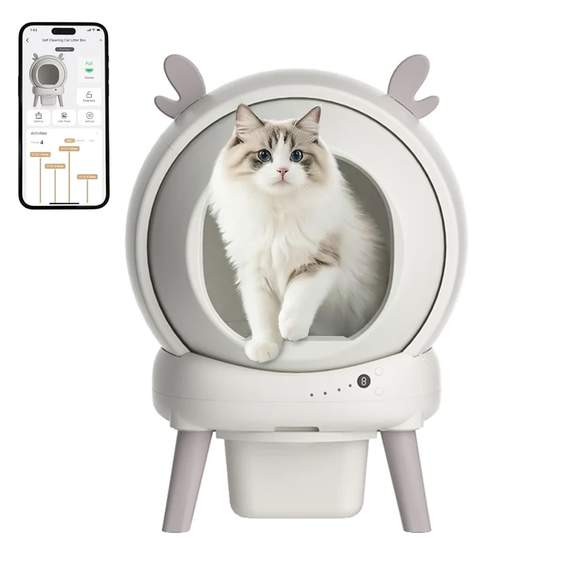 Bac à litière automatique connecté 65L – Modèle "SmartClean 360 Max"