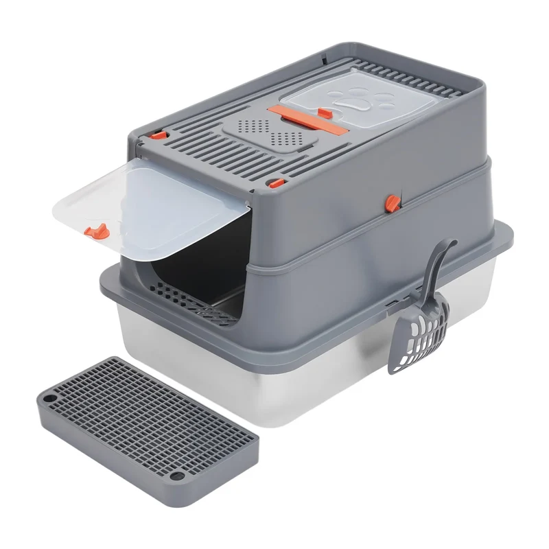 Bac à litière fermé inox grande capacité avec pédale – Modèle "SteelClean Premium"