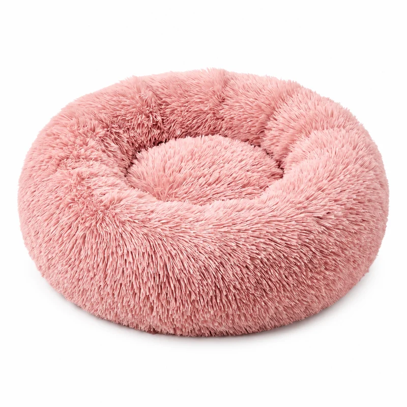Lit à long poil apaisant en forme de donut pour gros chat