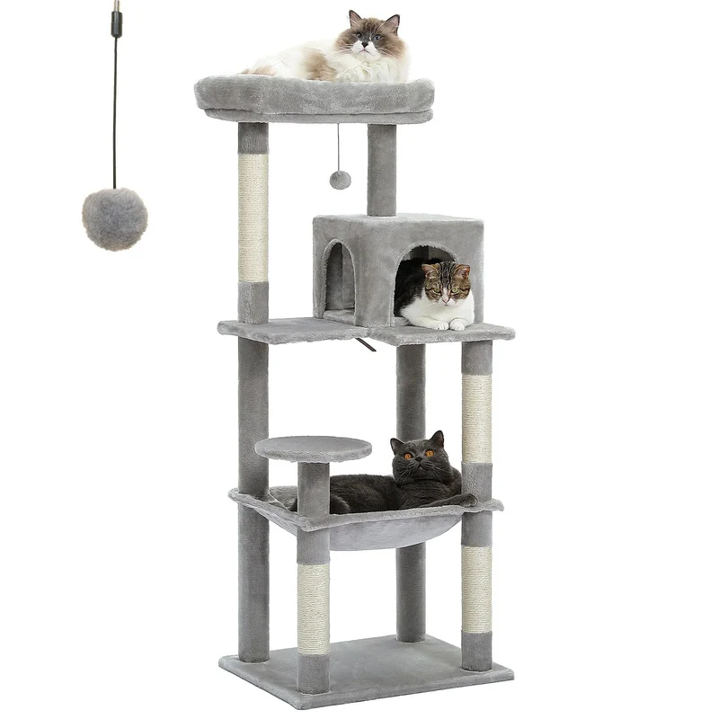 Moderner Kratzbaum mit Katzenklo und Sitzstange - Modell: "MajesticTower"