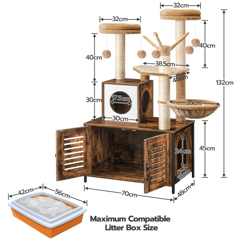 Designer-Kratzbaum aus Holz mit Katzentoilette – Modell LuxeNest
