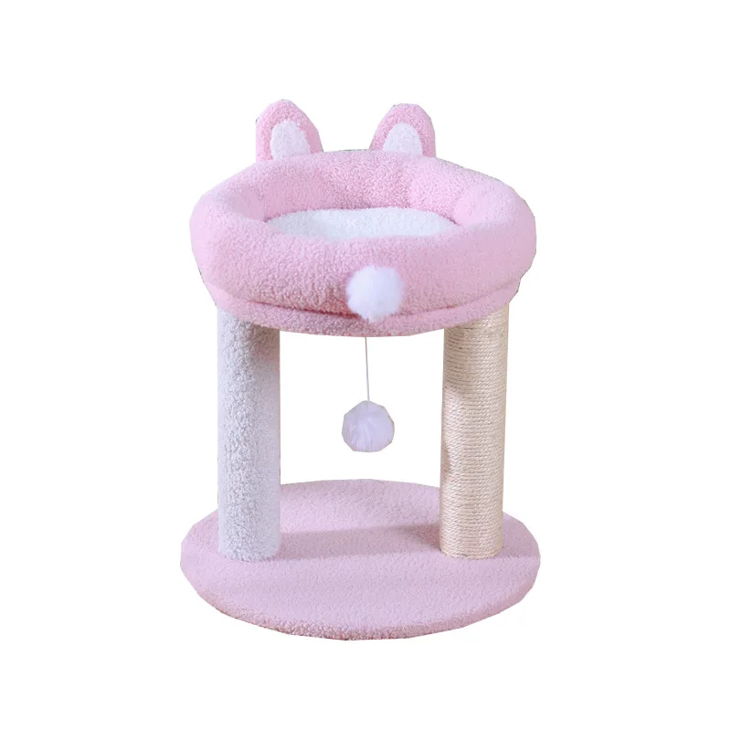 Rosa Plüsch-Kratzbaum im Kaninchen-Design – Modell BunnyNest