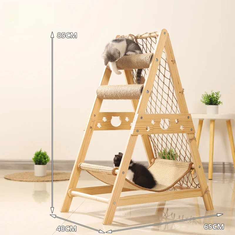 Arbre a chat Bois multifonctions avec hamac - Modèle : "Aventurichat"