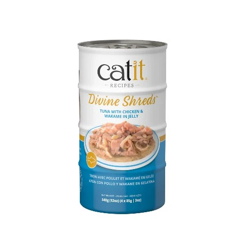 Garnitures Catit Divine Shreds - Thon avec poulet et wakamé en gelée - 4 x conserves de 85 gr