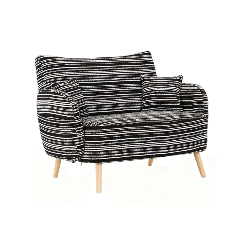 Canapé 2 places en bouclette rayures noir et blanc et coussins 121x81,5x87cm LATTICEIC