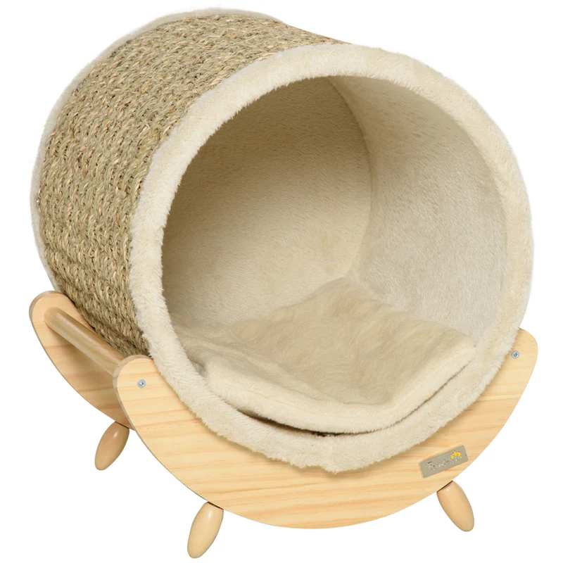Niche circulaire khaki & beige, griffoir intégré, lit confortable 41x38x43cm FERNDUNE