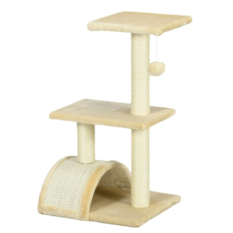 Arbre à chat crème, griffoir multi-niveaux avec plateformes, balles en peluche et sisal pour chats moyens, H72cm Peakthorn