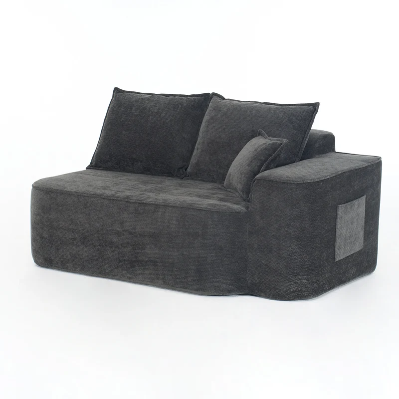 Canapé 2 places sans montage chenille noir, poches latérales, assise moelleuse LANDFILL