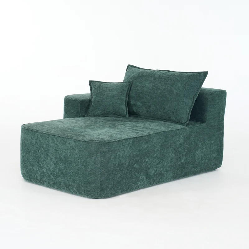 Meridienne canapé simple moelleux en chenille verte sans montage coussin inclus, poches latérales NANOWIR