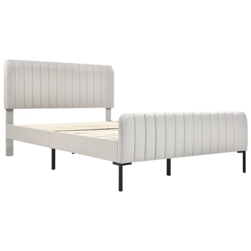 Lit rembourré en lin gris-beige cadre lit double King 140x200cm EGMOID QUEEN