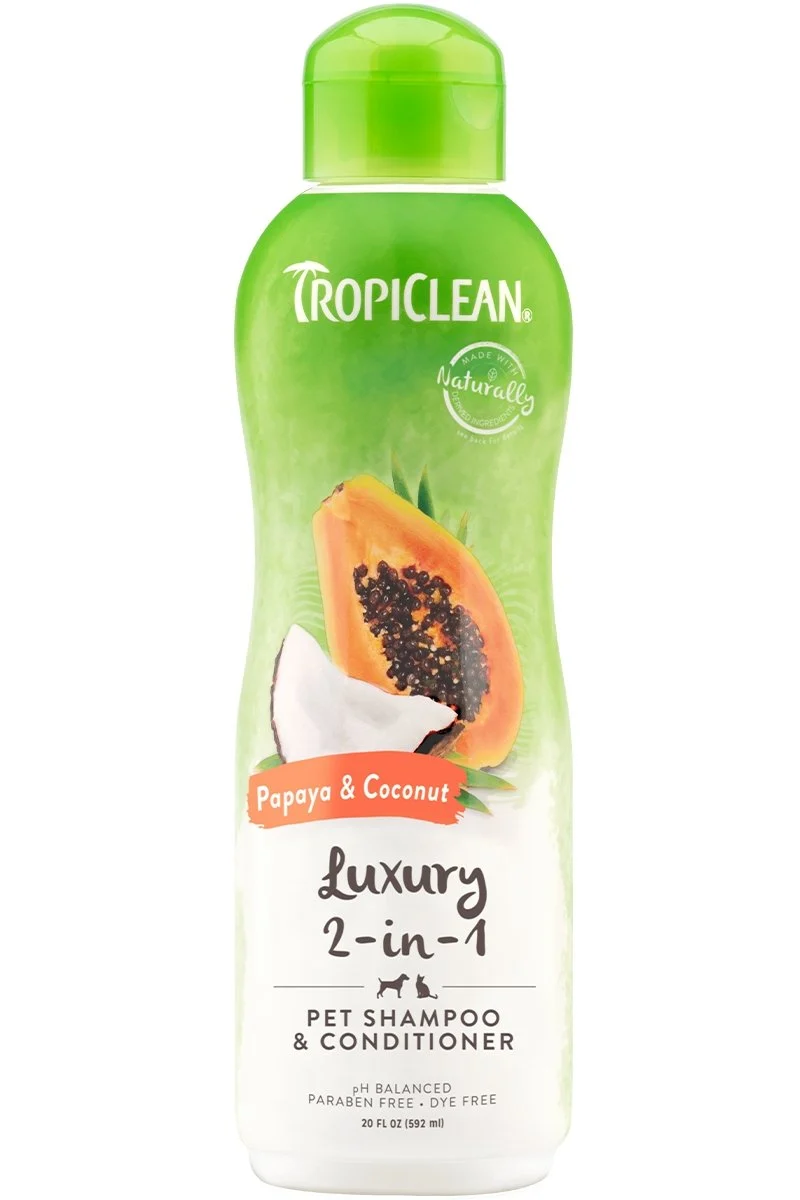 Tropiclean Shampoing Chien - 2 en 1 papaye et noix de coco 592mL
