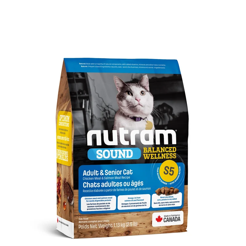 Nutram Sound (S5) - Chat Adulte ou Âgés Poulet et Saumon - Nourriture Sèche pour Chats Âgés